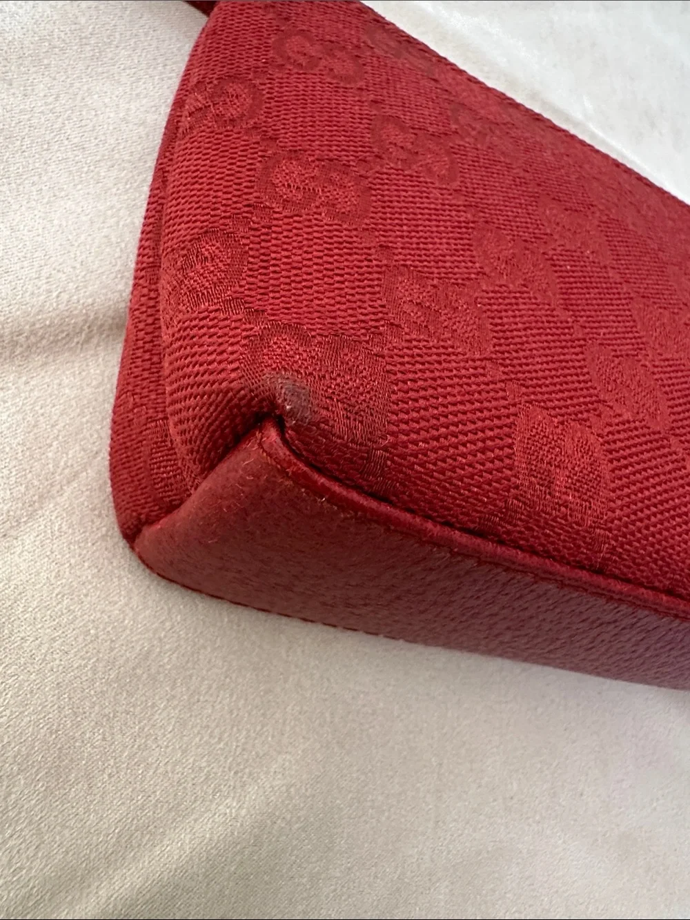 Gucci Red Signature Monogram Cosmetic Travel Pouch with CoA Authentic